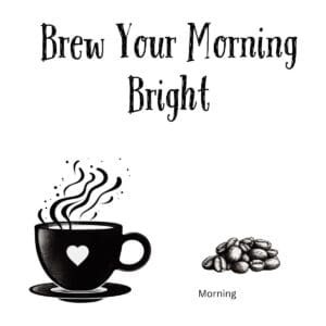 White ceramic coffee mug with "Brew Your Morning Bright" quote in black text