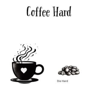 White ceramic coffee mug with Coffee Hard quote printed in bold text, a Die Hard movie reference for coffee lovers