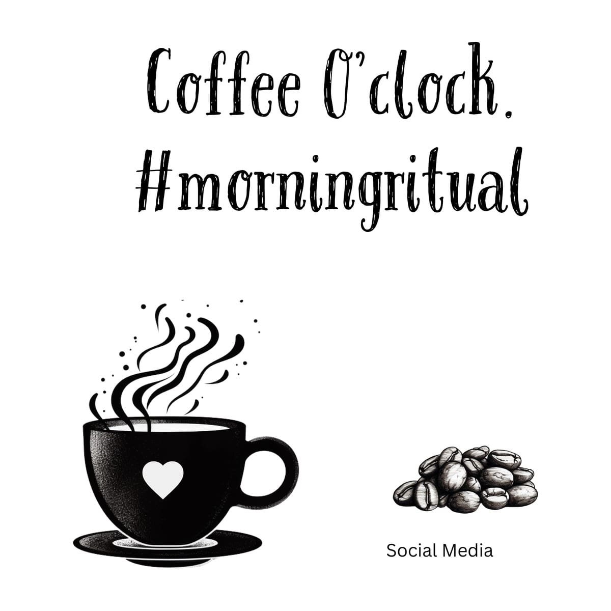 White ceramic mug with Coffee O'clock #morningritual quote in black text, funny social media inspired coffee lover gift