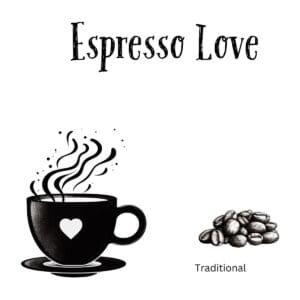 White ceramic coffee mug with "Espresso Love" quote in black text, coffee pun on express love phrase