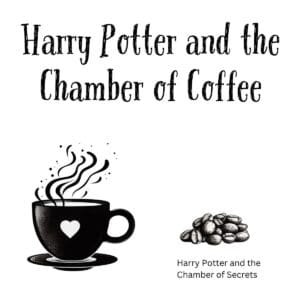 White ceramic mug with Harry Potter and the Chamber of Coffee quote in black text for book-loving coffee drinkers