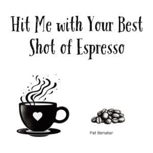 White ceramic coffee mug with quote Hit Me with Your Best Shot of Espresso in bold text