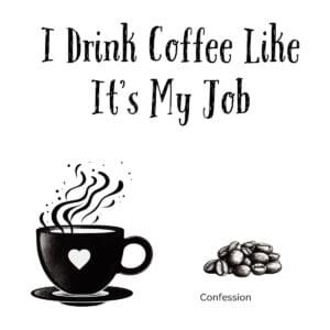 White ceramic coffee mug with black text reading I Drink Coffee Like It's My Job in modern typography