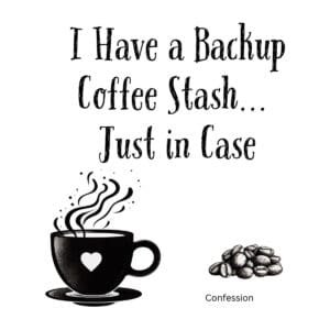 White ceramic coffee mug with quote: I Have a Backup Coffee Stash... Just in Case