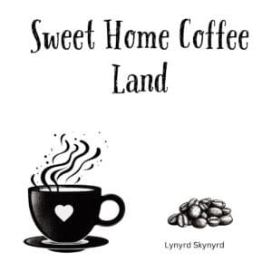 White ceramic coffee mug with "Sweet Home Coffee Land" quote in bold text, a playful twist on Lynyrd Skynyrd's classic
