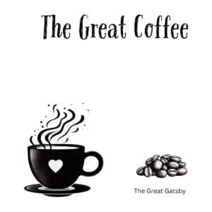 White ceramic coffee mug with "The Great Coffee" quote in elegant text, a literary play on The Great Gatsby title