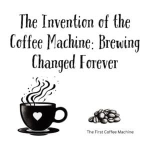 White ceramic mug with quote about the invention of the coffee machine and how brewing changed forever