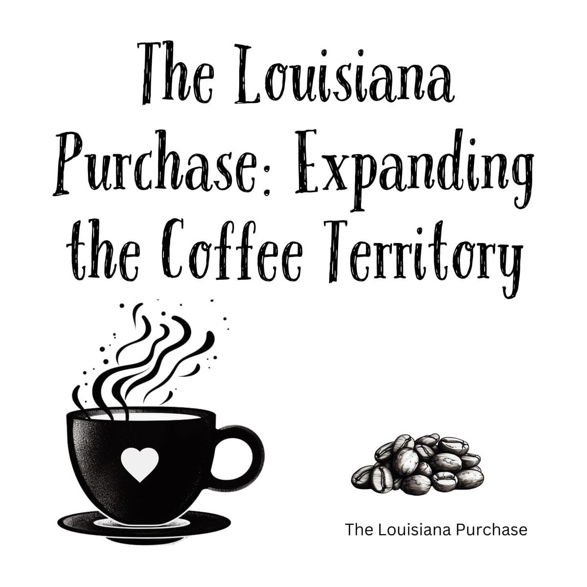 White ceramic coffee mug with quote The Louisiana Purchase: Expanding the Coffee Territory printed in black text