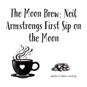White ceramic coffee mug with quote: The Moon Brew: Neil Armstrong's First Sip on the Moon